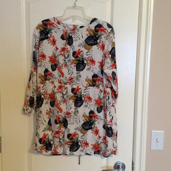 Hilary Radley Women's Floral Button Down Shirt 3/4 Sleeve Tunic Stretchy Size XL - Picture 5 of 9